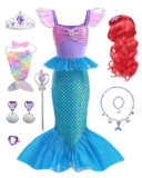 Dtiaagto Disfraz de sirena para niños, disfraz de princesa para niñas con corona de sirena, disfraz elegante para fiesta de cumpleaños de 4 a 6 años