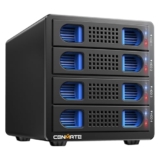 Carcasa de Disco Duro 4 Bahías con SATA 2.5/3.5 HDD/SSD Ventilador con USB A/C 3.0 Cable, Carcasa 4 Bahías sin Herramientas, Caja de Disco Duro 3.5 Soporta 80TB de Capacidad (NO Raid/NAS)
