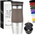 Milu Taza aislante de café y té para llevar 370ml 450ml – 100% a prueba de fugas – Taza de acero inoxidable para beber – vaso de aislamiento al vacío – Caliente y frío (Verde oliva, 450ml)