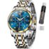 SAPPHERO – Reloj de cuarzo para hombre, plateado, acero inoxidable, correa, 50M impermeable, con fecha y calendario, azul y negro, regalo para hombres, pulsera