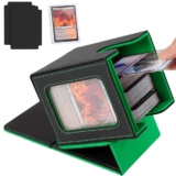 Aolso Commander Caja de Tarjetas, Capacidad para Más de 100 Cartas, Magnético Flip Caja de Almacenamiento de Tarjetacon 2 Separadores + 1 Protector Rígido, para Tarjetas MTG PTCG TCG etc. Negro Verde