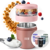 LEBENLANG Vaso Yogures & cereales para llevar con cuchara – 650ml | Pared Interior Aislante Inox I Tarros Yogurt & Con Tapa Tarro Cereales Overnight Oats Jar Porta Yogur Frasco Cereal Cup