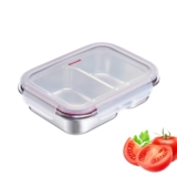 Westmark Fiambrera de Acero Inoxidable, Fiambrera a Prueba de Fugas, Apta para Microondas y Horno, Sin BPA, Caja Bento para Escuela, Trabajo y Guardería, Plata, Dividida 450 + 280 ml