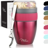 Milu Taza para muesli to go 400ml acero inoxidable I Vaso con 2 Partes para sopas ensaladas Pasta Yogur postres – aso de yogur a prueba de derrames con cuchara (Baya)