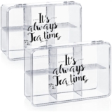 com-four® 2x Caja de almacenamiento para el té y las bolsitas de té | Caja de té de plástico transparente con 6 compartimentos