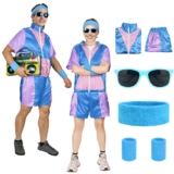Aomig Disfraz Años 80, Chándal Retro, Diadema Muñequera Rockstar | Chándal, Retro, Diadema, Muñequera, Rockstar, Carnaval, Halloween, Cosplay, Neón Jogging