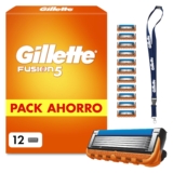 Gillette Fusion5 Cuchillas de Afeitar Hombre, Pack de 12 + Colgante | Recambios para Maquinillas de Afeitar Fusion5 Y Proglide, con 5 Hojas, Banda de Gel Lubricante Y Recortadora de Precisión