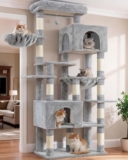 Heybly Rascador para Gatos Grandes, 193cm Torre Gris Claro HCT039W | Base Grande de 5 Postes para Máxima Estabilidad, Incluye 2 Cuevas, 1 Hamaca, 1 Cesta y 10 Postes Rascadores de Sisal