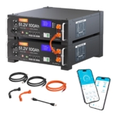 Pack de 2 baterías de 48V 100Ah LiFePO4 de litio, 10,24KWh 48V batería de litio para gabinete de servidor solar, con BMS Bluetooth de 100A para sistema solar completo, instalación fotovoltaica