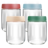 VINATO Pack 4 Tarros de Cristal con Tapa 480ml,para Overnight Oats & Yogur | Con cepillo,Alimentario,hermético,apto lavavajillas,apilable,versátil para yogur,mermelada & frutos secos