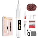 Torno para Uñas Profesional 35000RPM 500mAh Lima Uñas Electrica, Blanco | 12 en 1 Torno Uñas, Pantalla LED, 12 Accesorios, 9 Velocidades, Recargable USB-C Portátil para Manicuras y Pedicuras