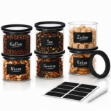 KEHTUNAHT Tarros de Cristal con Tapa Redondos 6 x 600 ml Botes de Almacenamiento de Cristal Herméticos Frascos de Vidrio con Tapa Transparente para Café, Frutos Secos, Azúcar, Snacks, Cocina y Cajón