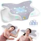 Nuvellina Almohada Cervicales y Cuello, Almohada Cervical Viscoelástica para Cervicales, Tejido Refrescante, Almohada Antirronquidos para Dormir de Lado, Boca Arriba y Boca Abajo, Color Gris Medio