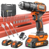 Taladro a Batería 21V, Kit Taladro Inalámbrico Con 2 Baterías, Motor Brushless 1200W 75Nm, 25+3 Niveles, Mandril 13mm, 2 Velocidades, Gran LED, 29 Accesorios Para Hogar & DIY de Jardín
