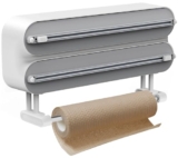 BLUESEABUY Dispensador de papel de cocina 3 en 1 con soporte para rollos de cocina, dispensador de papel de aluminio con cúter, soporte para rollos de cocina sin taladrar, soporte para rollos de pared