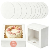 CUESVAP Cajas para tartas 20 × 20 × 12,5 cm con bases, envases con ventana transparente, 10PCS cajas de panadería blancas para guardar tartas, fiestas cumpleaños y empaquetado de regalos