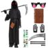 Haozozo Disfraz Halloween Niño,Disfraces Halloween Niño Medieval Con Bastón Clásico, CinturóN, Collar Con Cruz, Máscara De Cuero Y Gorro – Conjunto De Disfraces Niños