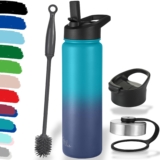 Milu Botella de Agua, 500ml, 750ml, 1000ml (+3 Tapas) – Acero Inoxidable, Libre BPA, Para Bebidas Calientes, Frías y Carbonatadas (Azul Verde, 750ml)