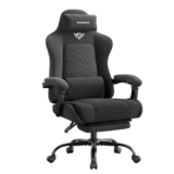 SONGMICS Silla Gaming Ergonómica, con Reposapiés y Soporte Lumbar | Tela de Poliéster Transpirable, Reclinable a 135°, 70 x 70 x (123,5-133) cm, para Oficina, Negro, Colección CATHY OBG079B401