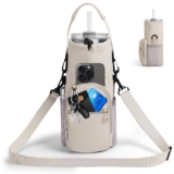Vicloon – Bolsa de botella de agua, 40 oz (1,2 L), blanco, correa de hombro | Correa ajustable para el hombro, bolsillo del teléfono, bolsa aislada, elegante, ideal para senderismo y
